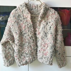 Chunky Knit Sweater Boxy on Trend Crop Cardigan Colorful Jacket Cream Pink Gray